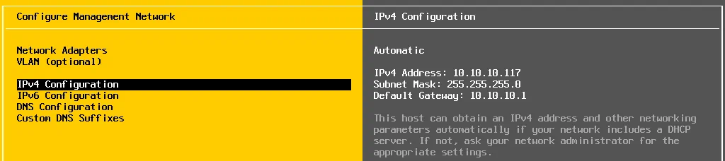 Comprobación de la configuración IPv4 en un host ESXi