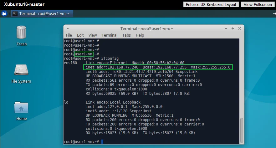 Checking the settings of the network interfaces used by a Linux VM