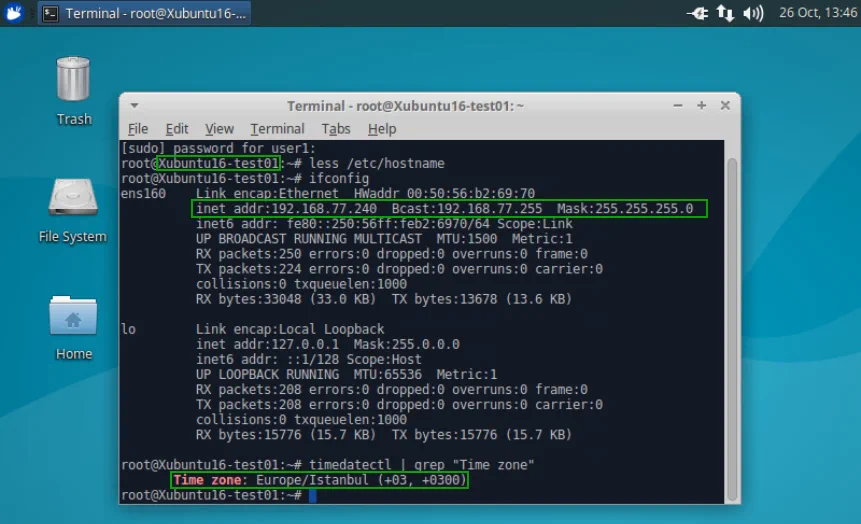 Checking the settings that were applied to a VM with Linux after using guest OS customization specification.