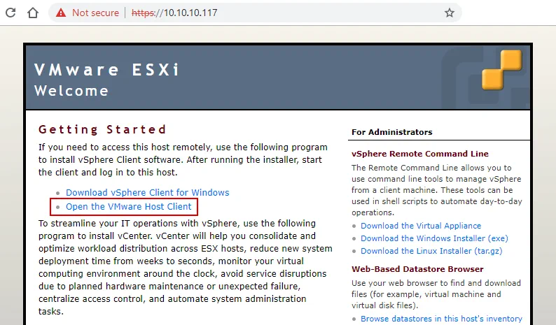 Haga clic en Abrir el cliente VMware Host
