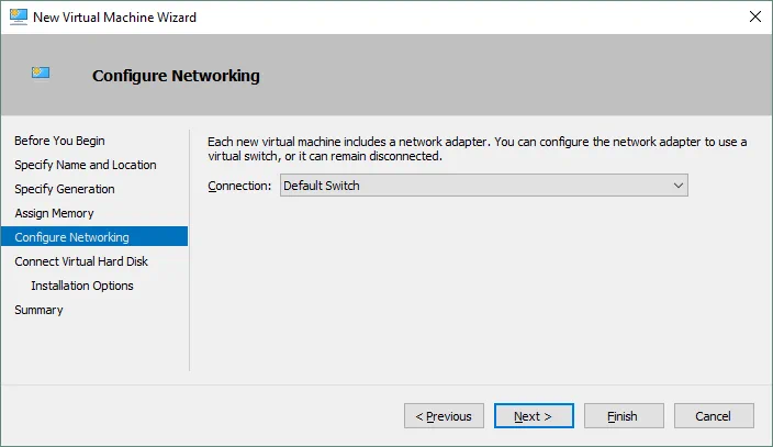 Configuración de la red para la máquina virtual Hyper-V que se está creando