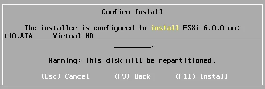 Confirmación de instalación de ESXi