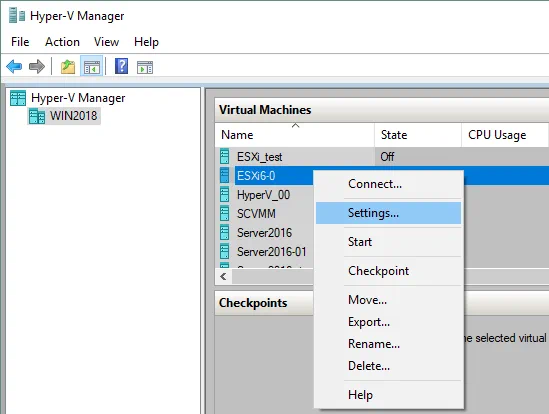 Edición de los ajustes de una máquina virtual Hyper-V ya existente