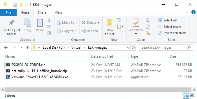 Archivos necesarios para integrar los controladores de net-tulip en la imagen de instalación de ESXi.