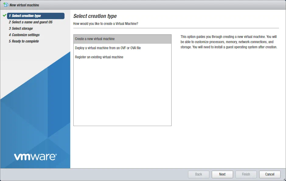 Seleccionar un tipo de creación de VM