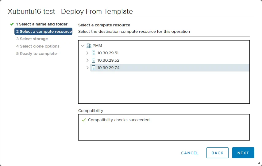 Selecting a compute resource for the VM