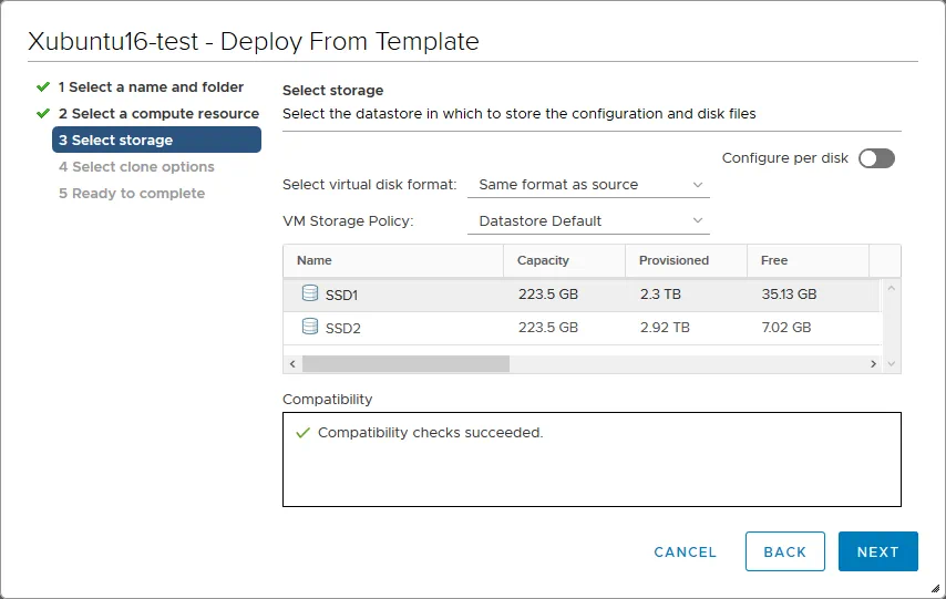 Selecting storage to store the VM files