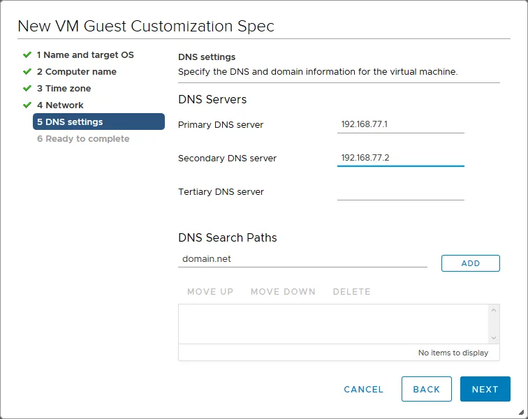 Setting DNS servers and DNS search paths