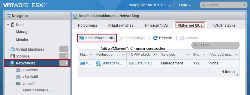 Adding a new VMkernel network interface controller