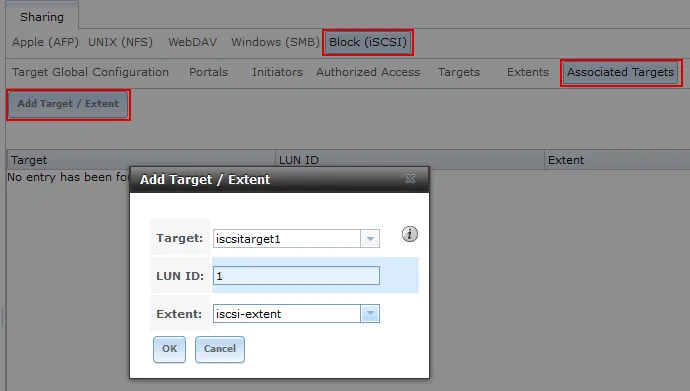 Adding a new iSCSI Target - Extent in FreeNAS.
