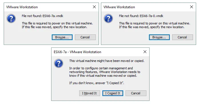 Browsing virtual disk files when opening a virtual machine in VMware Workstation
