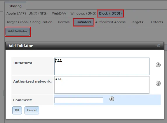 Configuring access for iSCSI initiators.