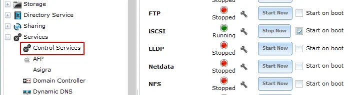 Configuring the iSCSI service that must be running on FreeNAS.