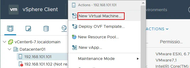 Creating a new virtual machine with VMware vSphere Client.