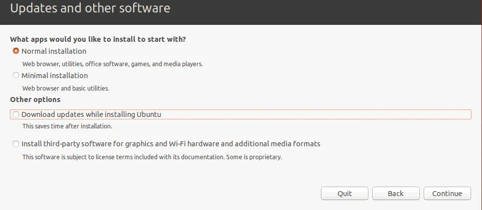 Seleccionar qué componentes instalar para Ubuntu.
