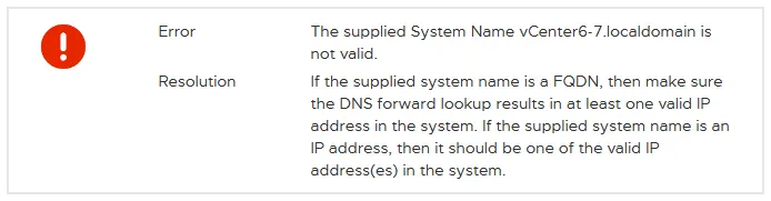 The DNS error is displayed when deploying vCenter Server Appliance.