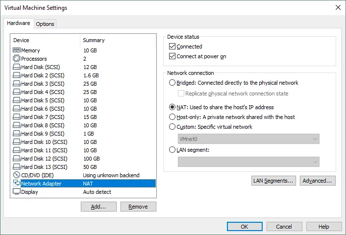 vCenter Server must be connected to the NAT virtual network in the explained VMware home lab