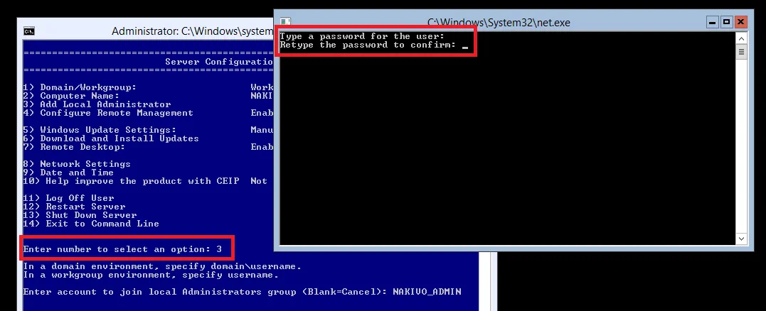 Adding Local Administrator in Hyper-V Core 2012 R2