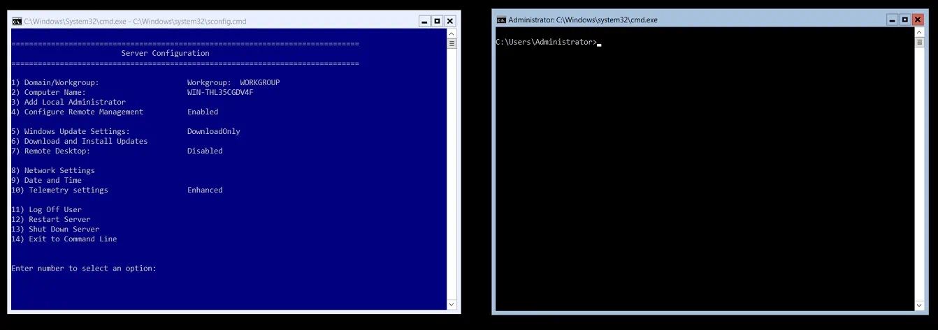 Hyper-V Server interface (Server Core Installation vs GUI)