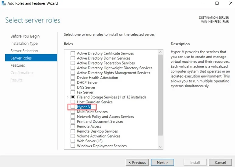 Select server roles (Server Core Installation vs GUI)