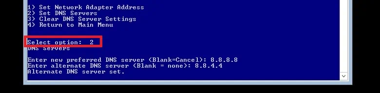 Setting DNS Servers in Hyper-V Core 2012 R2