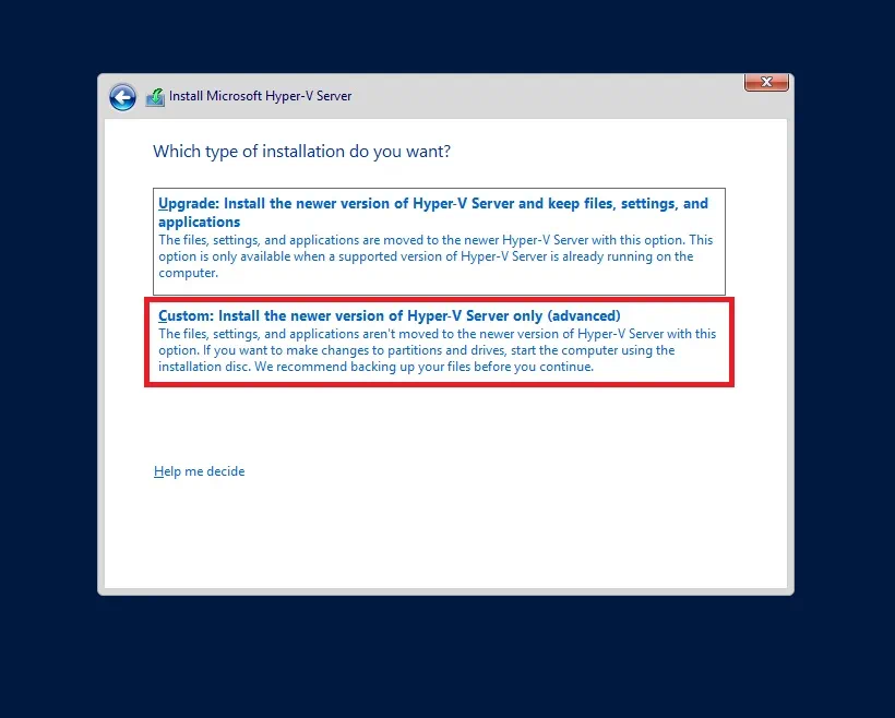 Type of Hyper-V Core Installation