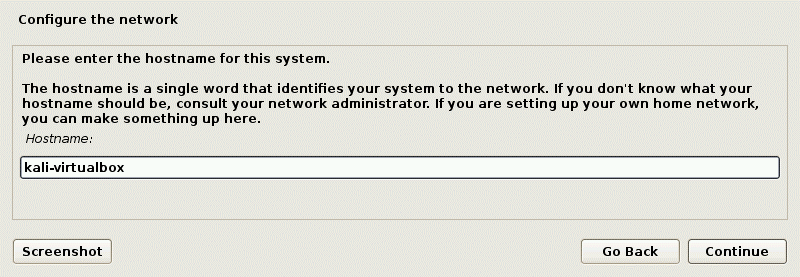 How to install Kali Linux on VirtualBox – configuring the hostname