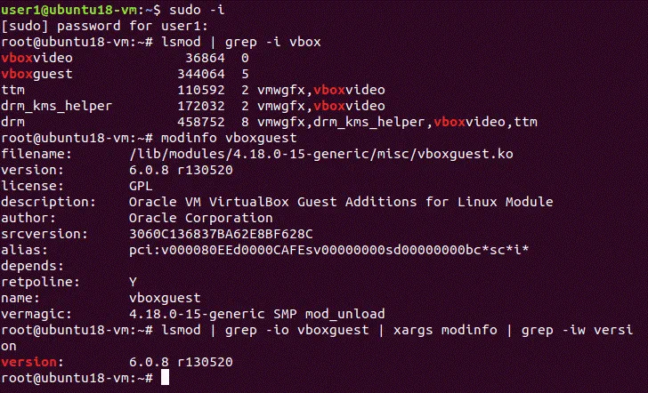 Cómo instalar Ubuntu en VirtualBox - comprobación de la versión de VirtualBox Guest Additions instalada en la VM de Ubuntu