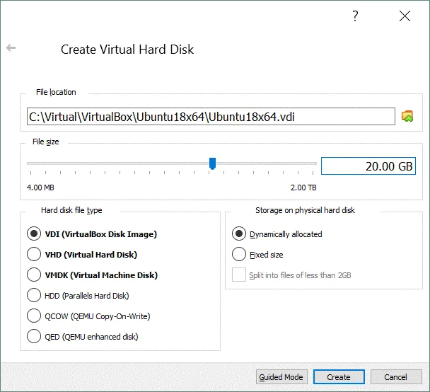 Cómo instalar Ubuntu en VirtualBox - crear un disco virtual para una nueva máquina virtual