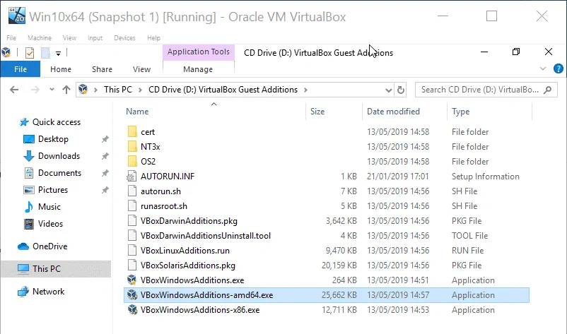 Cómo hacer que VirtualBox sea pantalla completa - ejecutando el instalador de Guest Additions para Windows