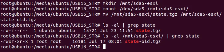 Renaming the state.tgz file that contains a hash of unknown ESXi password for the root user.