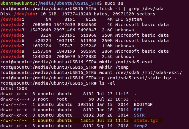 The state.gz file that contains ESXi password hashes for ESXi uses has been copied.