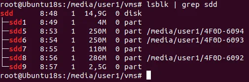Verifying partitions of the USB flash drive on which ESXi is installed.