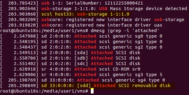 Verifying the name of the USB flash drive used to run ESXi
