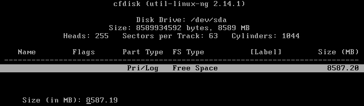 Install Android on VMware – create a partition on the entire disk