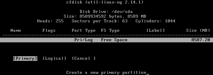 Install Android on VMware – create a primary partition
