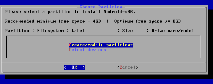 Install Android on VMware – creating a new partition