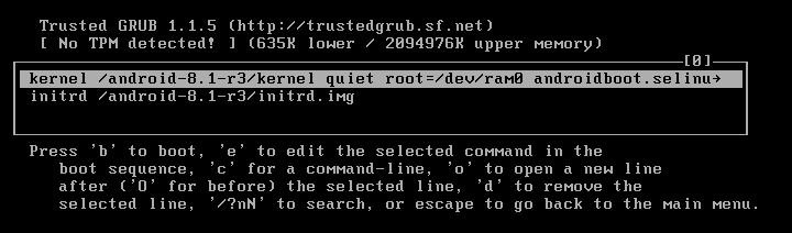Install Android on VMware – edit the boot command for GRUB