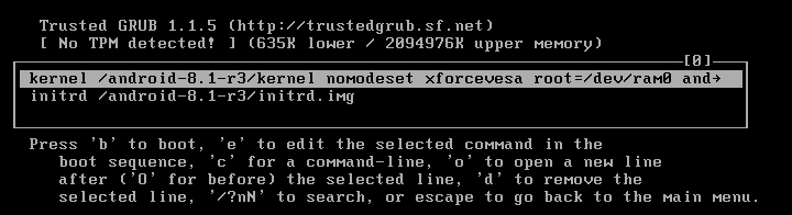 Install Android on VMware – using the modified boot option