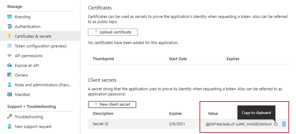 A new client secret ID is generated for NAKIVO Backup & Replication