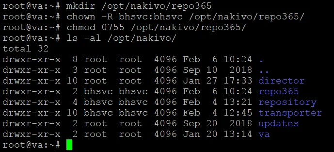 Creating a directory for a new Office 365 backup repository