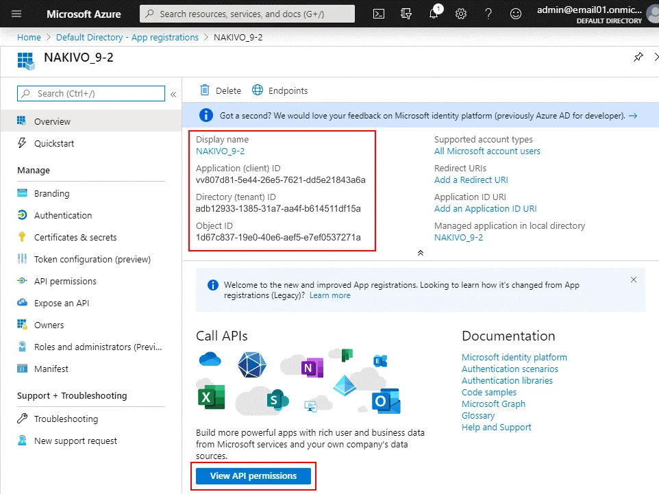 IDs are required to configure Office 365 backup with NAKIVO Backup & Replication