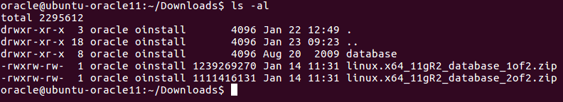 Installing Oracle database on Ubuntu 16 – two Oracle installation archives are downloaded