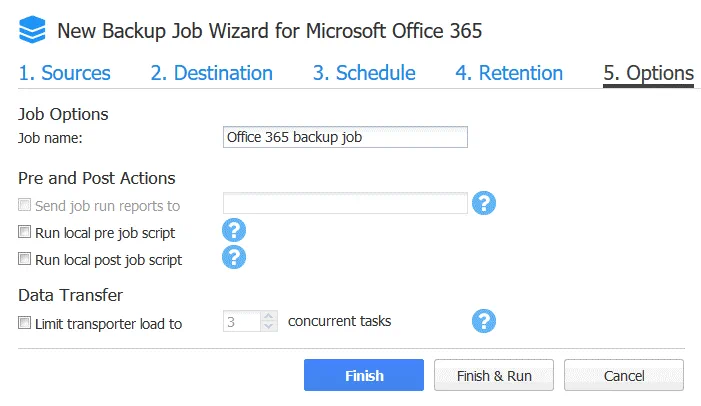 New Office 365 backup job options