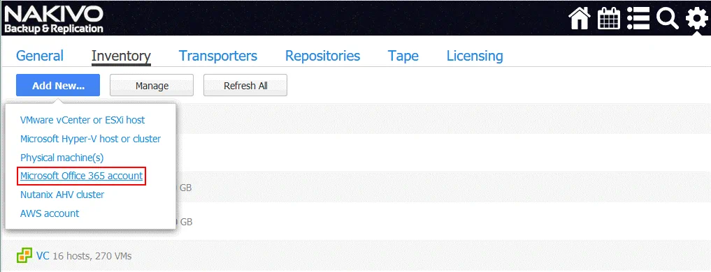 Office 365 recover deleted email – adding the Office 365 account to Inventory