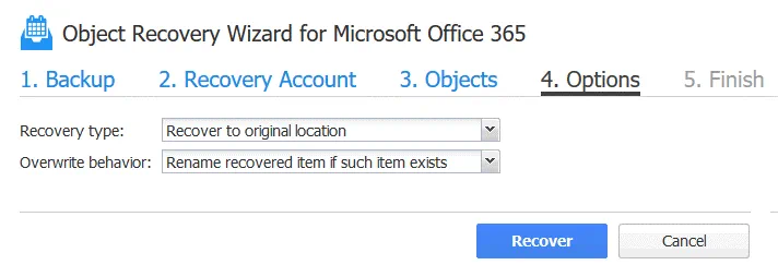 Office 365 recover deleted email – configuring recovery options