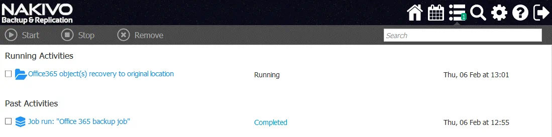 Office 365 recover deleted email – the recovery job is running