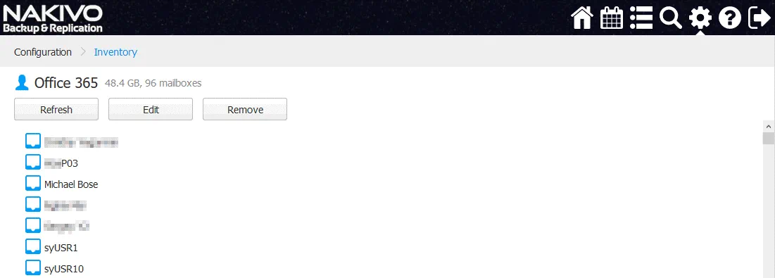 Office 365 user accounts can be viewed in NAKIVO Backup & Replication
