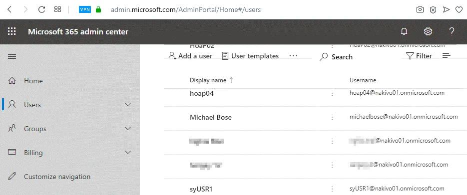 Organization user accounts in Office 365 Admin Center