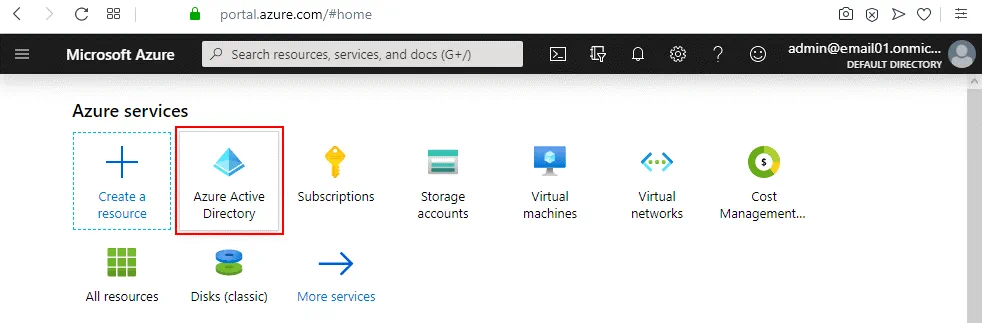 Selecting Azure Active Directory